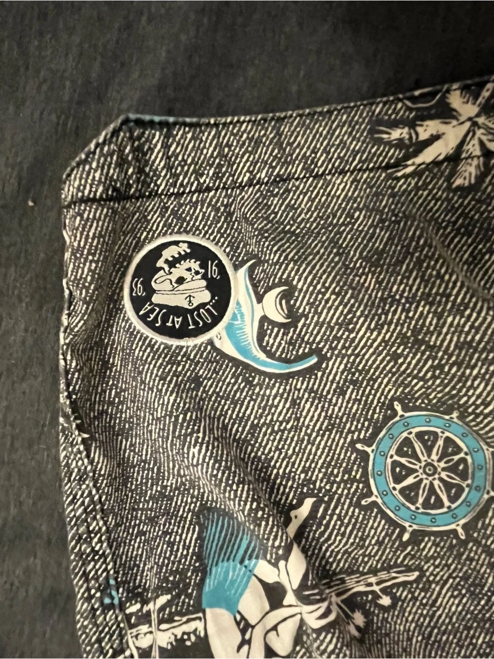Lost Men’s Board Shorts in Teal and Grey with Tropical Print